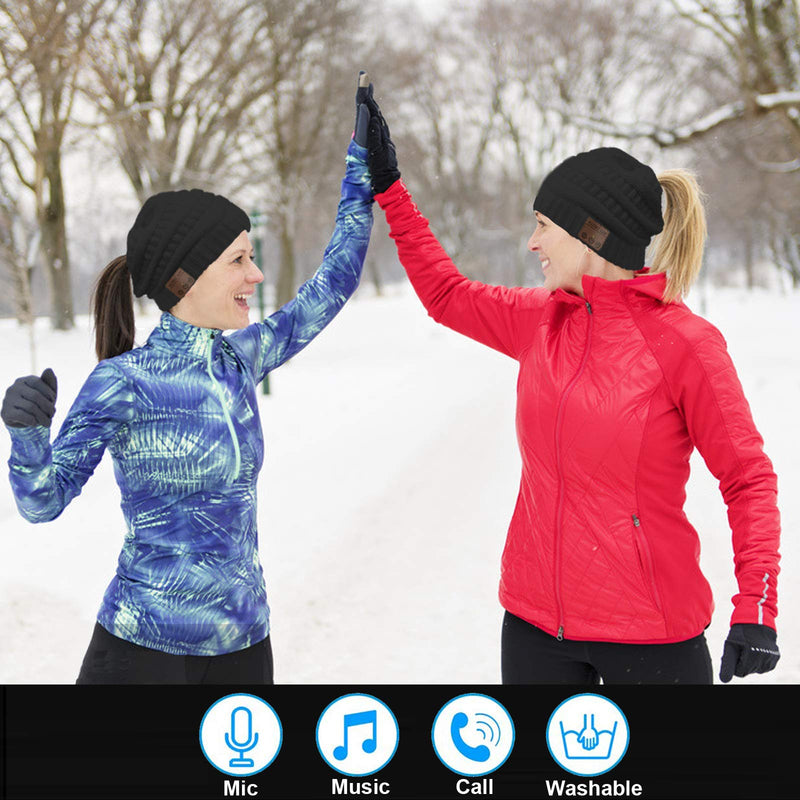 Music Beanie Women Ponytail Beanie Hat Wireless Headset Headphones Music Audio Womens Messy Bun BeanieTail Girls Winter Cap with Mic HandsFree Outdoor Sports Stereo Earphone