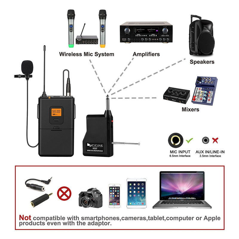 [AUSTRALIA] - FIFINE 20-Channel UHF Wireless Lavalier Lapel Microphone System with Bodypack Transmitter, Mini XLR Female Lapel Mic and Portable Receiver, Quarter Inch Output. Perfect for Live Performance-K037 