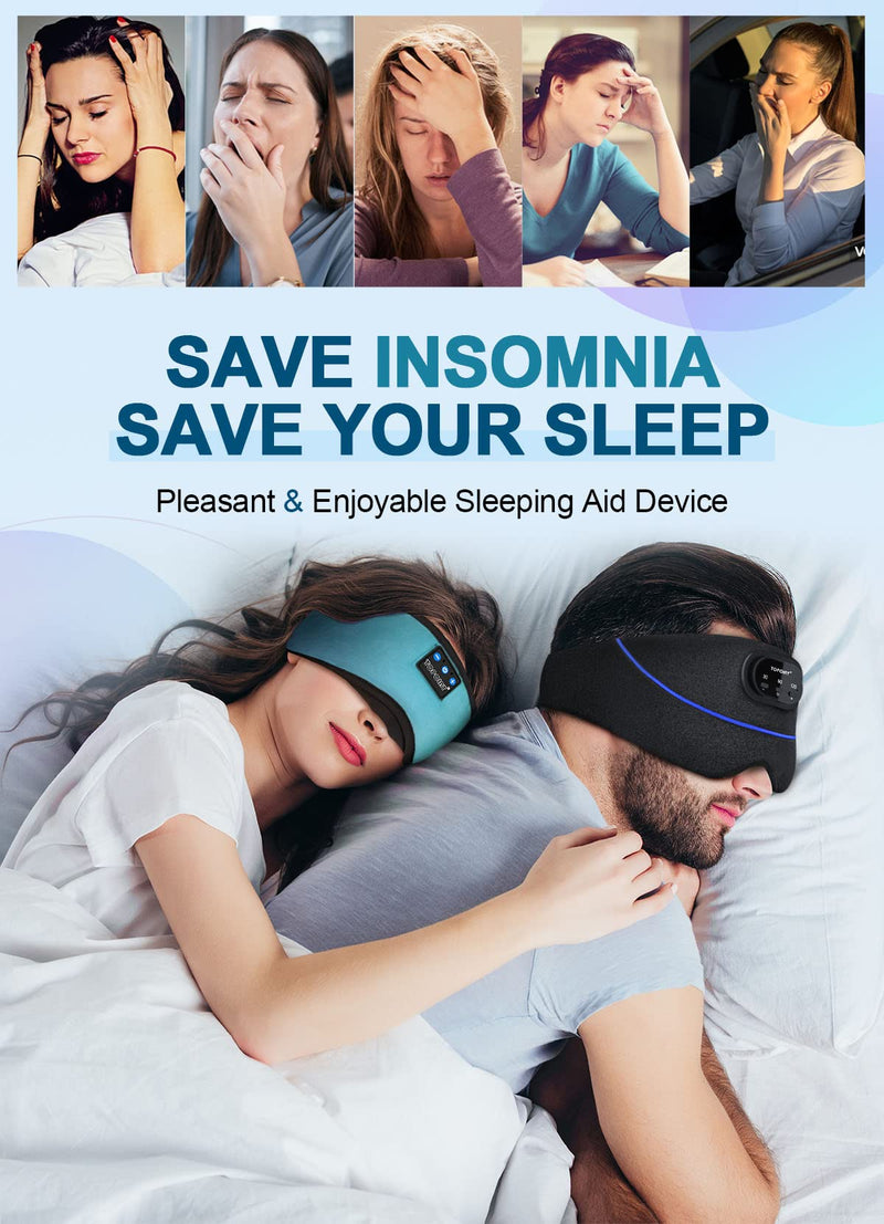 TOPOINT Sleep Headphones, Sleeping Headphones Bluetooth Sleep Mask with Bluetooth Headphones, Aid Sleep Light Blackout Sleeping Eye Mask Headphones for Sleeping Side Sleepers Women Girls Gifts Bright Blue