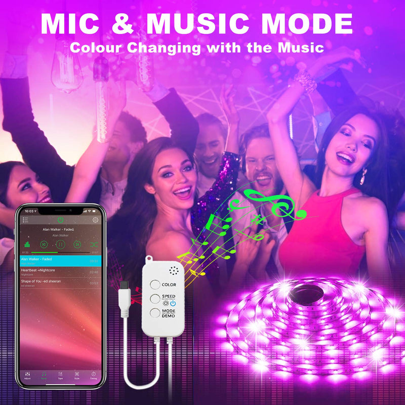 [AUSTRALIA] - HRDJ Led Strip Lights 65.6 Feet, Music Sync Color Changing Led Light Strip 5050 SMD Flexible Rope Lights with 24Key Remote APP Control Led Lights for Bedroom Party 