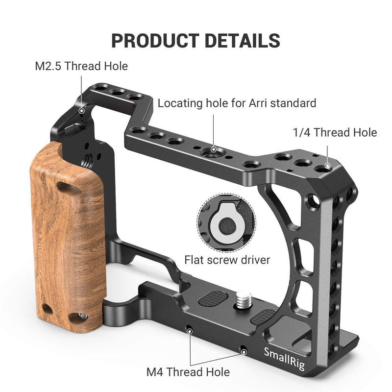 SmallRig Cage Kit with Wooden Handle Hand Grip, for Sony A6100 A6300 A6400 Camera - KCCS2705 cage w/ wooden handle