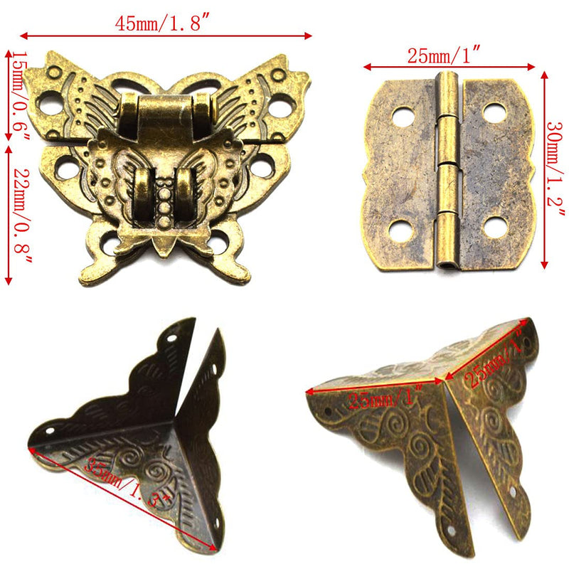 [AUSTRALIA] - SDTC Tech 13-Pack Retro Jewelry Box Hardware Kit Includes Hasp Latch Padlock Hinges Corner Protectors Pull Handle and Supporting Feet, Bronze Tone 