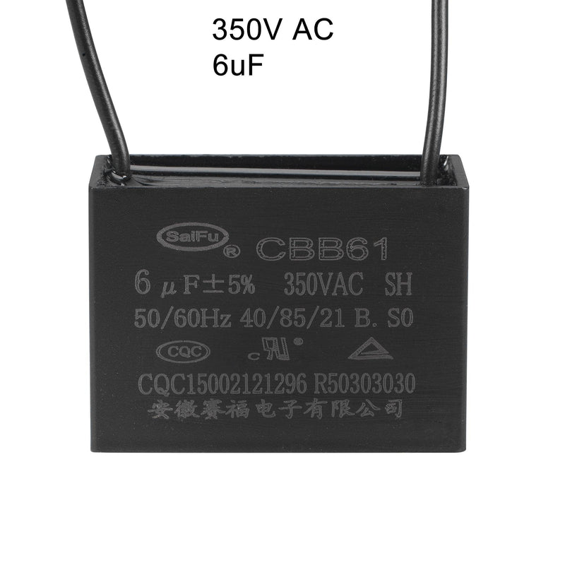 uxcell Ceiling Fan Capacitor CBB61 6uF 350V AC 2 Wires Metallized Polypropylene Film Capacitor 47x34x22mm for Electric Fan Pump Motor Generator 3Pcs
