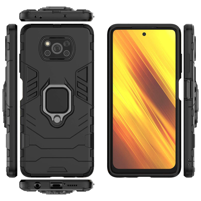 QCMM for Xiaomi Poco X3 NFC/Xiaomi Poco X3 Kickstand Case with Tempered Glass Screen Protector [2 Pieces], Hybrid Heavy Duty Armor Dual Layer Anti-Scratch Case Cover, Black