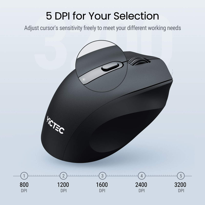 Computer Mouse Wireless, VICTEC Wireless Mouse, Ergonomic Silent Mouse with 5 Adjustable DPI & USB Receiver, Comfortable Mouse for Laptop, Chromebook, Notebook, PC, Tablet, Desktop