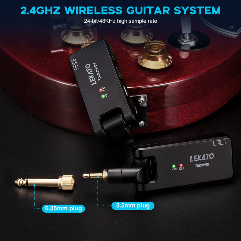 LEKATO WS-100 Wireless Guitar System with Charging Box, Rechargeable Wireless Guitar Transmitter Receiver 2.4Ghz Wireless Audio System for Electric Guitar Bass