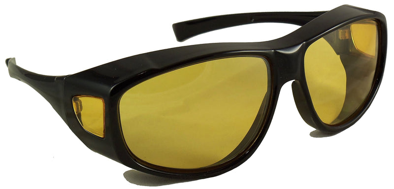 Ideal Eyewear Night Driving Wear Over Glasses Yellow Lens Fit Over Glasses Black Frame With Case Medium