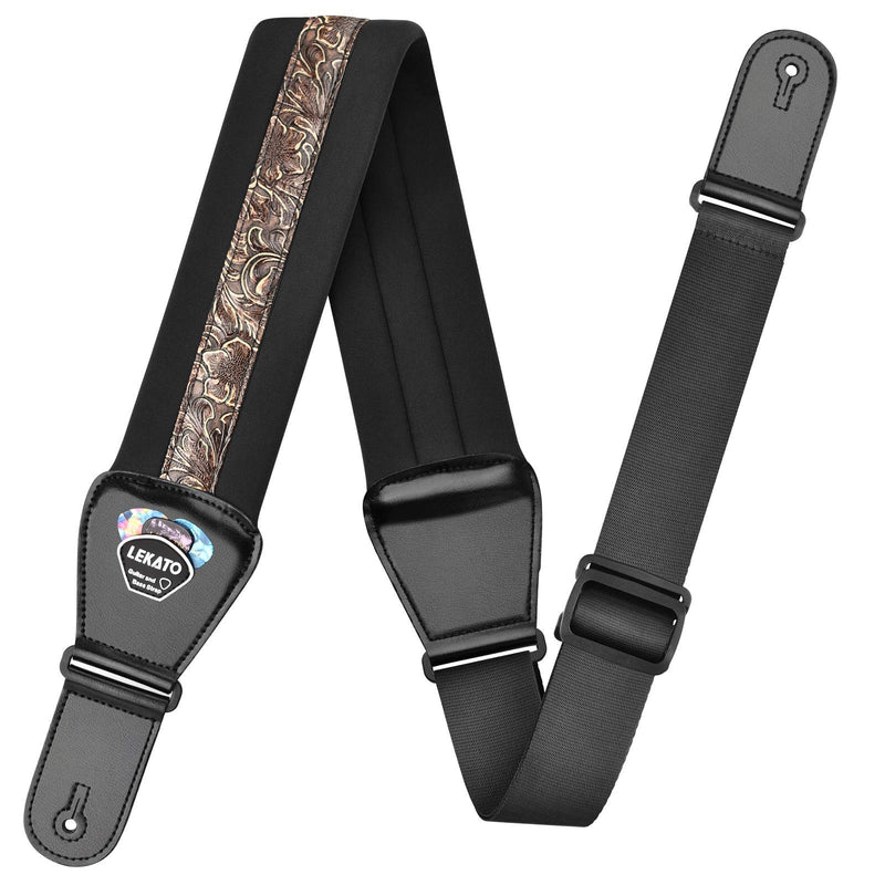 LEKATO Bass Guitar Strap for Bass & Electric Guitar with 3" Wide Guitar Strap Adjustable Length from 45" to 55" Bass Strap Padded with Pick Holder 2 Safety Strap Lock and 6 Picks Brown