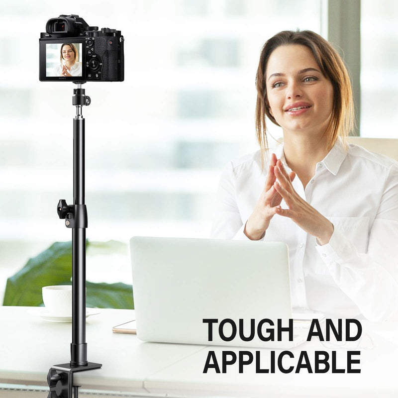 Pixel Desk Camera Mount Stand,12.9-22 inch Table C Clamp Mount Stand, Adjustable Aluminum Light Stand with 360°Ball Head,1/4" Screw Tip for DSLR Camera/Ring Light/Video Monitor/webcam light 1 Pack