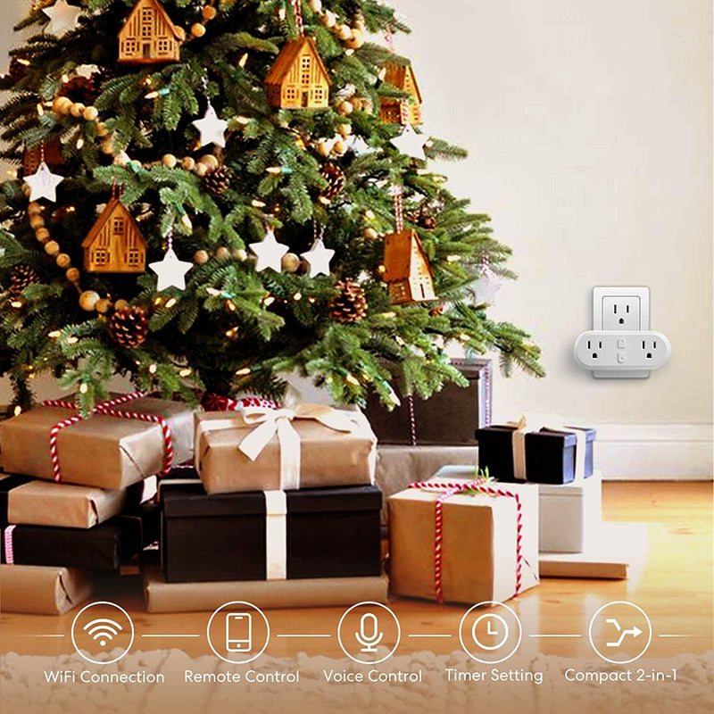 Meross Wi-Fi Dual Smart Plug, 15A 2-in-1 Smart Outlet, Support Apple HomeKit, Siri, Alexa, Echo, Google Home and SmartThings, Voice & Remote Control, Timer, No Hub Required, 2.4G Only, 1 Pack