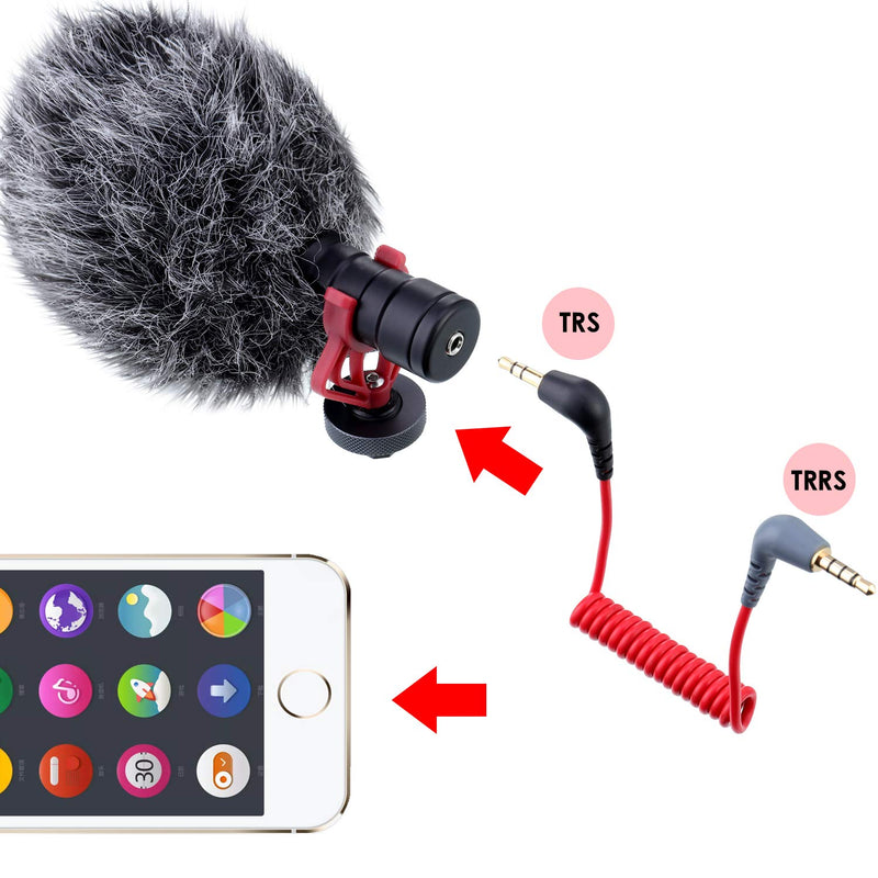 [AUSTRALIA] - 2 Pieces 3.5 mm TRS to TRRS Microphone Cable Male to Male Right Angle Coiled Mic Cord Mic Cable Compatible with iPhone, Rode SC7, VideoMic, VideoMicro Go and More External Mic 