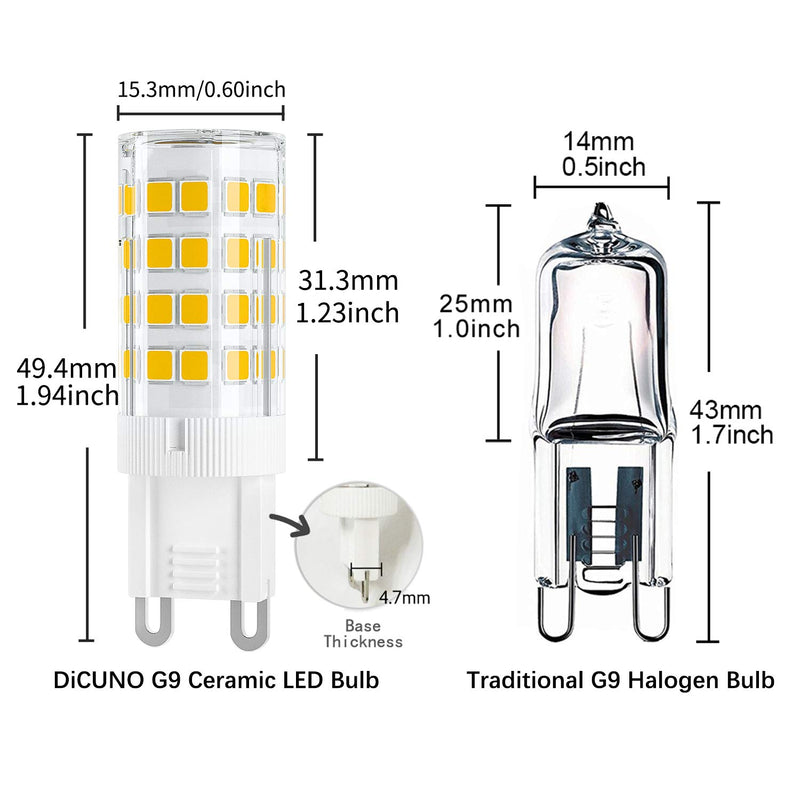 DiCUNO G9 LED Ceramic Base Light Bulbs, 4W (40W Halogen Equivalent), 400LM, Warm White (3000K), G9 Base, G9 Bulbs Non-Dimmable for Home Lighting, 12-Pack 4w Warm White