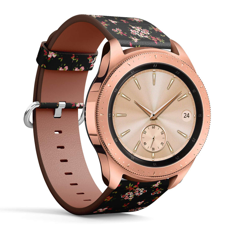 Compatible with Samsung Galaxy Watch (42mm) - Leather Watch Wrist Band Strap Bracelet with Quick-Release Pins (Vintage Floral Garden)