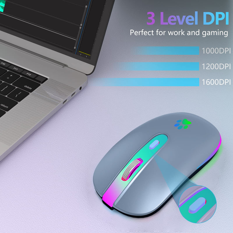 [AUSTRALIA] - FUWANG Wireless Mouse,Rechargeable LED Wireless Bluetooth Mouse,Portable USB Optical 2.4G Wireless Bluetooth Two Mode Computer Mice with USB & Type-c Receiver(Blue) blue 