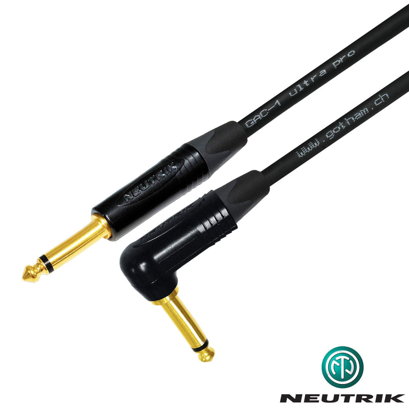1 Meter - Gotham GAC-1 Ultra Pro - Premium, Low-Capacitance (21 pf/Ft) Guitar Bass Instrument Cable - with Straight to Angled 6.35mm Neutrik Gold Plated TS Connectors