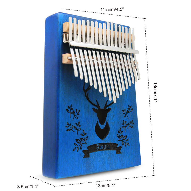 Apelila 17 Key Kalimba Thumb Piano, Solid Mahogany Wood Body Finger Piano with Tune Hammer,Carry Bag,Pickup,Key Stickers (Blue Deer) Blue Deer