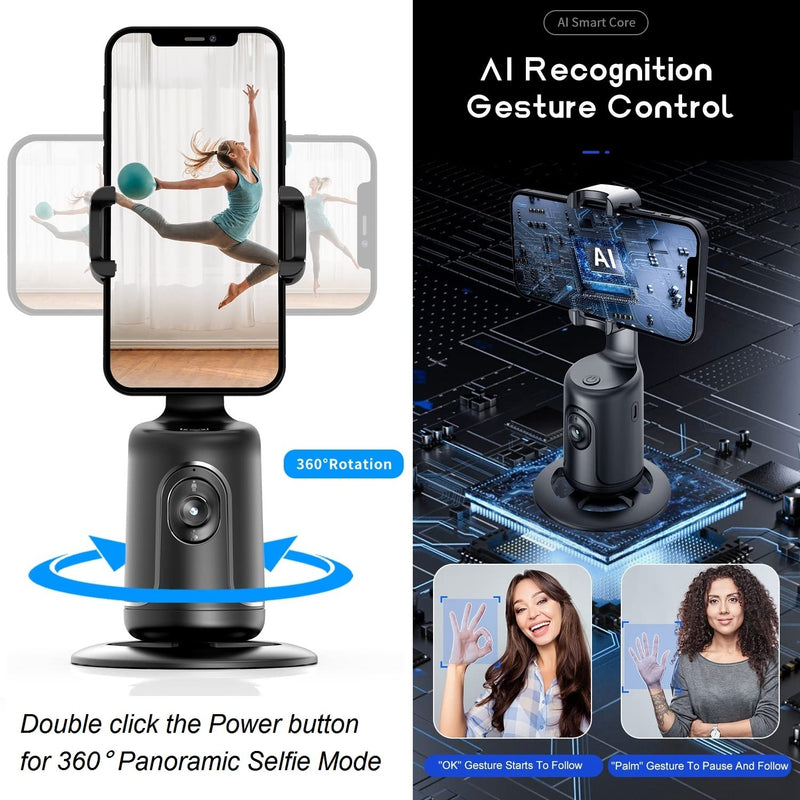 [AUSTRALIA] - Auto Face Tracking Tripod 360° Rotation - Auto Tracking Phone Holder with Remote, No App Required, Smart Tracking Moving Tripod Stand for iPhone, Content Creator Essentials for Live Vlog Stream Video 