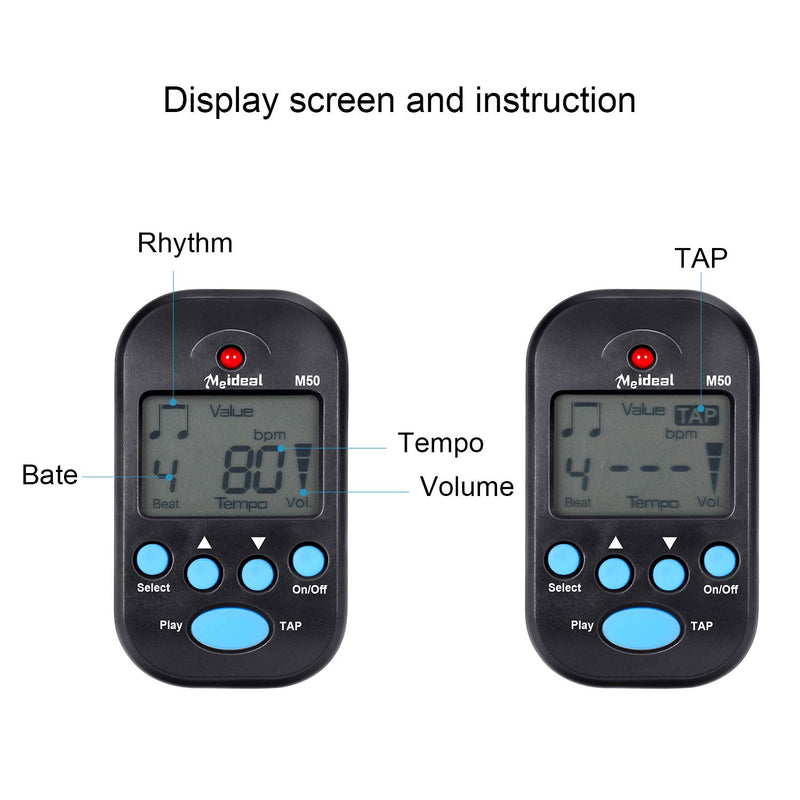 Mini Digital Metronome, Multifunctional, Portable, Volume Adjustable, Clip on, with Speaker, Beat Tempo, with Battery for Piano, Guitar, Saxophone, Flute, Violin, Drum (Black) Black