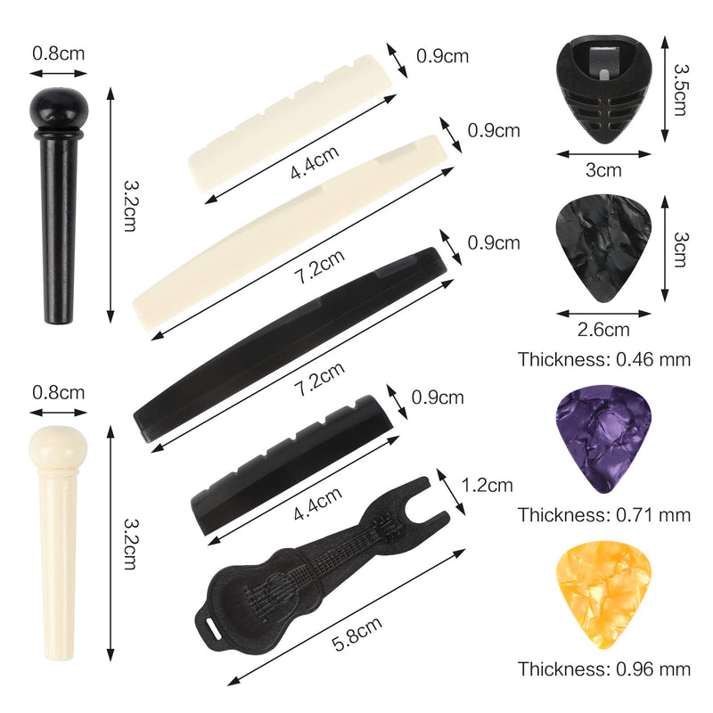 Guitar Accessory Kit, 24 PCS Acoustic Guitar Bridge Pins Pegs 5 PCS Guitar Pick Holders 4 PCS Guitar Saddle Nuts 1 PCS Bridge Pin Puller Remover 30 PCS Guitar Picks for Guitar Players