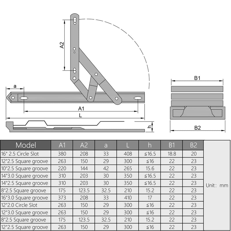 MroMax 12 Inch Square Slot Casement/Hanging Window Hinge and 202 Stainless Steel Silver Tone 2PCS