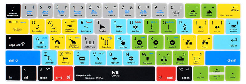 HRH Premiere Pro CC Shortcuts Hotkey Silicone Keyboard Cover Skin for MacBook New Pro with Touch Bar 13 Inch and 15 Inch(A2159/A1989/A1706,A1990/A1707) 2019 2018 2016 2017 Release with US Version