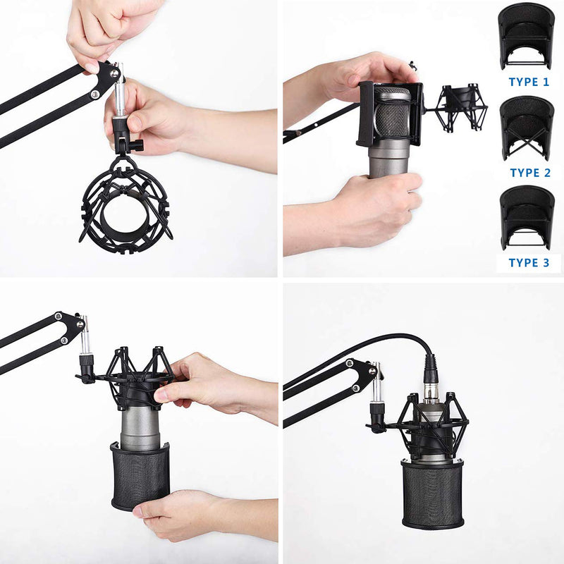 Microphone Shock Mount with Pop Filter for Diameter 1.81-2.08inch(46mm-53mm) Microphone