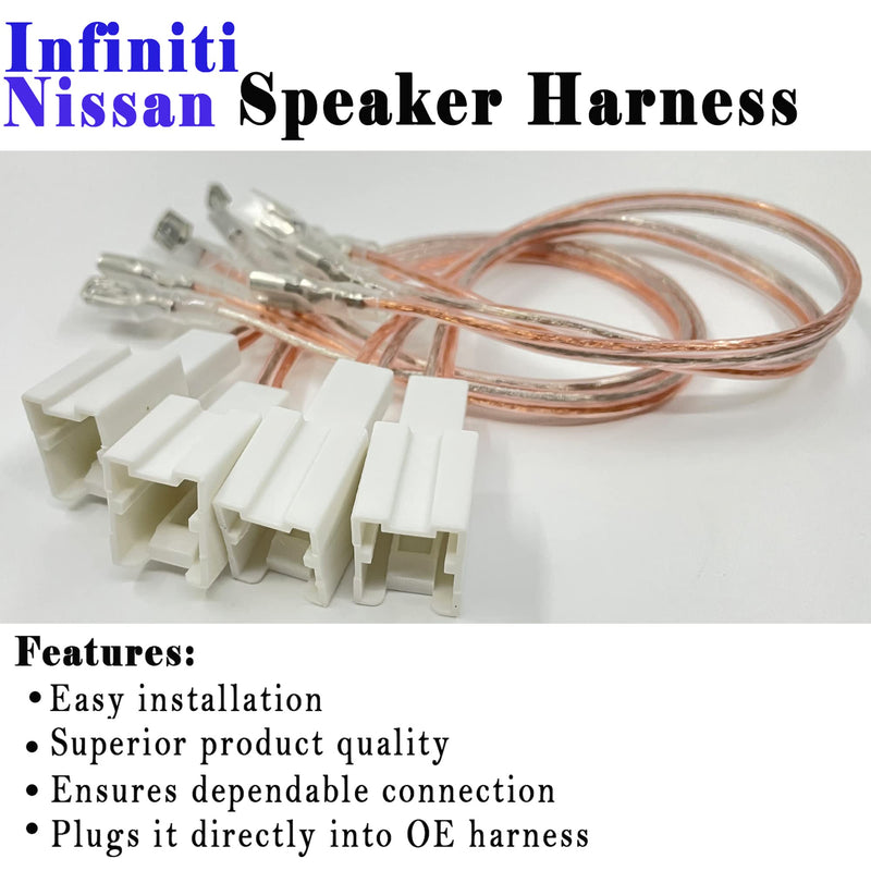 4 Pack Speaker Wire Harness Adapter Replacement for Nissan Speaker Harness 2004-2021, Infiniti Speaker Harness 2006-2018 Car Speaker Connector Harness Adapter