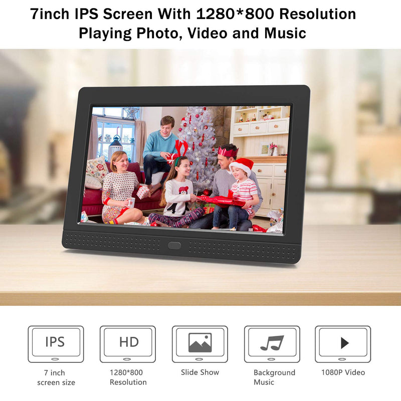 Atatat Digital Picture Frame with IPS Screen, 1080P Video, Background Music, Digital Picture Frame 1280x800 with Remote Control, Auto Rotate, Calendar, Time (7 Inch Black) 7 inch