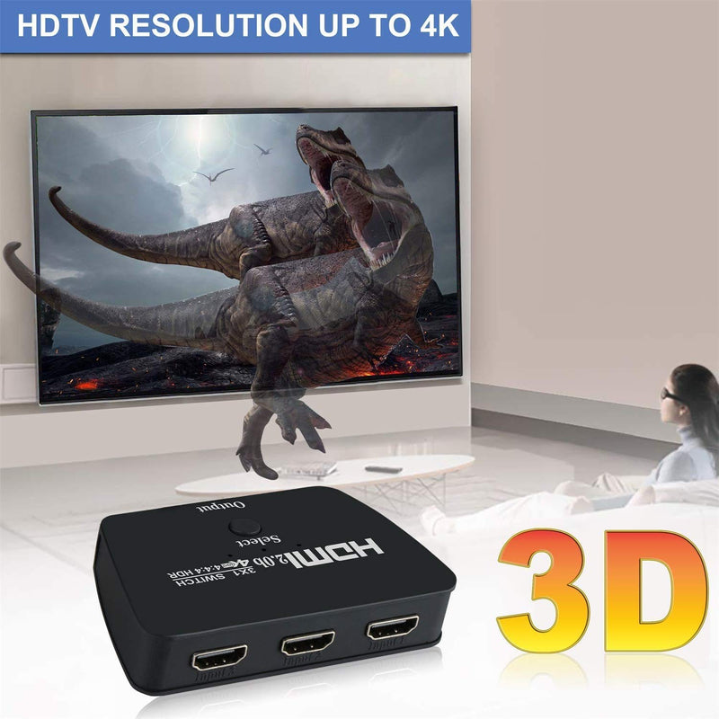 4K@60Hz HDMI Switch, NEWCARE HDMI Switch 3 in 1 Out, 3-Port HDMI Switcher Selector, Supports 4K, 3D, HDCP2.2, HDMI2.0, HDR, for Fire Stick 4K, HDTV, PS4/5, Game Consoles, PC