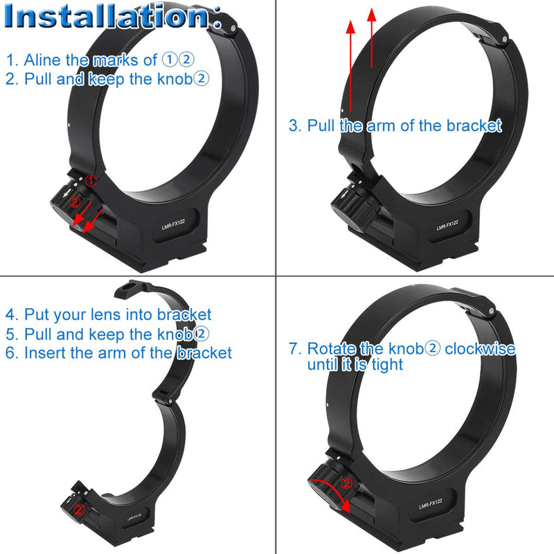 [AUSTRALIA] - Haoge LMR-FX122 Lens Collar Replacement Foot Tripod Mount Ring for Fujifilm Fuji Fujinon GF 250mm F4 R LM OIS WR and GF 100-200mm F5.6 R LM OIS WR Lens Built-in Arca Type Quick Release Plate 