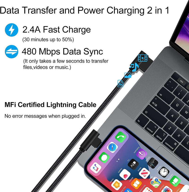 Osecet Lightning Cable 1ft 90 Degree 2 Pack MFi Certified Elbow Short iPhone Charger Right Angle Fast Charging Cable for iPhone 14 13 12 11 Pro X XS XR 8 Plus 7 6 5 (Black,1 Foot) Black