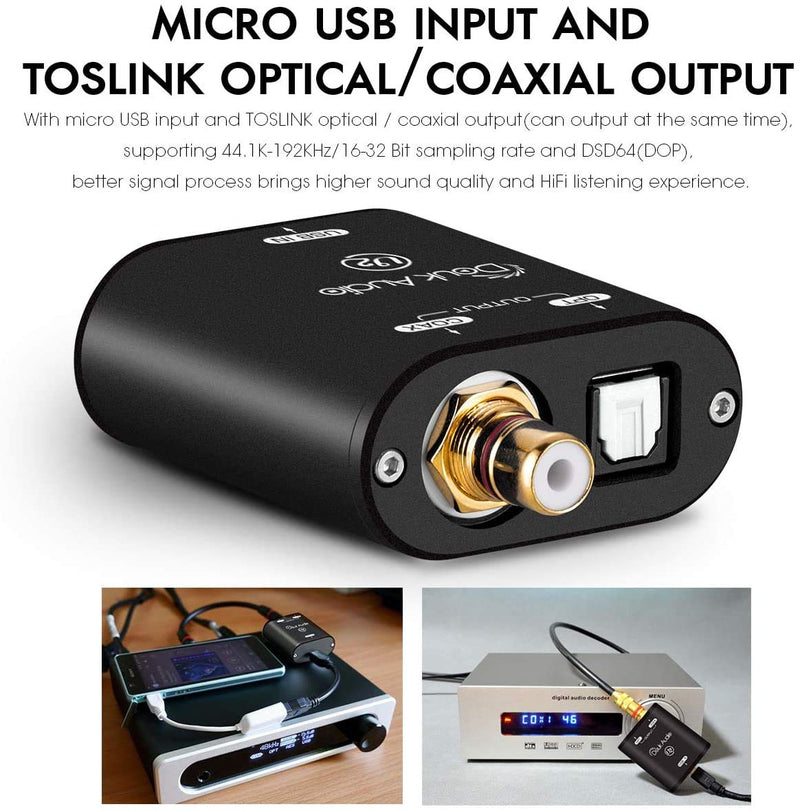 Douk Audio U2 XMOS XU208 Digital Interface, USB to TOSLINK Coaxial/Optical Audio Adapter, for DAC/Preamp/Amplifier, Support PCM & DSD64