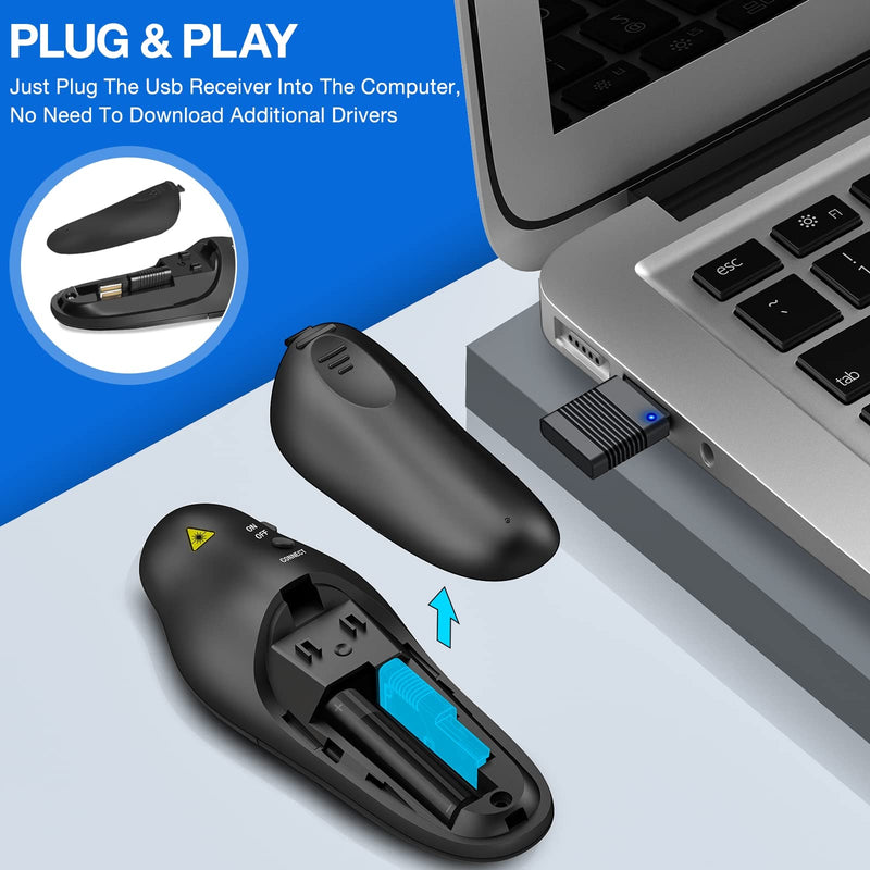 Presentation Clicker Wireless Presenter Remote USB Control Powerpoint PPT Clicker, Laser Pointer RF 2.4GHz Presenter Remote Google Slide Advancer Powerpoint Clicker for Computer/Laptop/Mac/Keynote Red Light