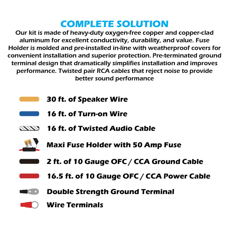 [AUSTRALIA] - Scosche Install Centric ICAK10 True 10 Gauge Hybrid OFC 2-Channel High Current Amplifier Wiring Kit Complete Car Amp Kit Twisted Pair Audio Cables, In-Line Fuse Holder 10 Gauge 2CH Complete 