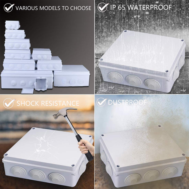 Zulkit Junction Box ABS Plastic Dustproof Waterproof IP65 Universal Electrical Boxes Project Enclosure White 5.9 x 5.9 x 2.8 inch (150 x 150 x 70mm) 5.9" x 5.9" x 2.8" With Holes
