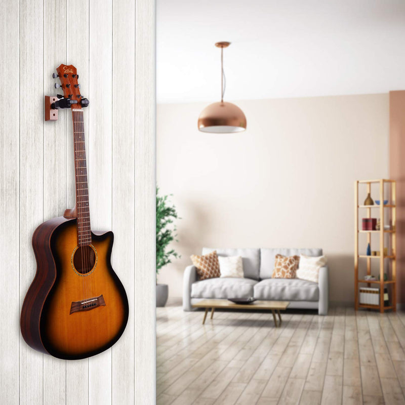 Guitar Wall Mount Auto Lock, Guitar Wall Hanger, Hard Wood Base Guitar Hook for Acoustic, Classical, Electric, Bass Guitars