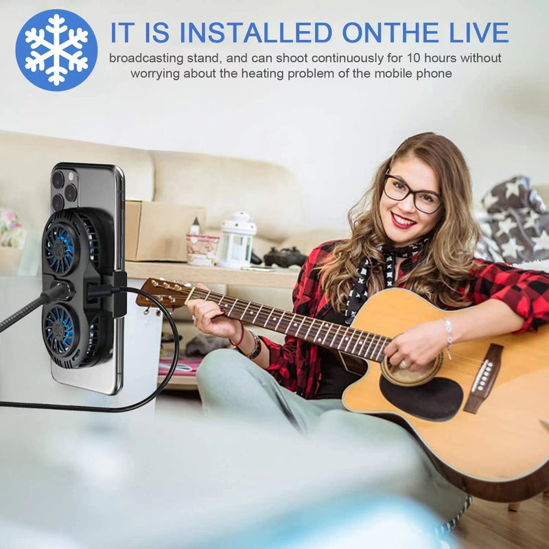 Neveika Phone Cooler, Cellphone Radiator with Dual Semi-Conductor Cooling Chip, Mobile Phones with a Width of 6 to 8 cm for Tiktok Live Streaming, Outdoor Vlog, Mobile Gaming. black