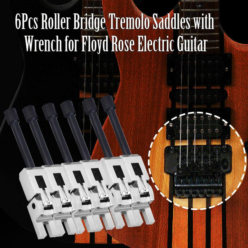 Dilwe 6Pcs Electric Guitar Tremolo Bridge Saddles, Tremolo Bridge Saddles for Electric Guitar Silver + Black