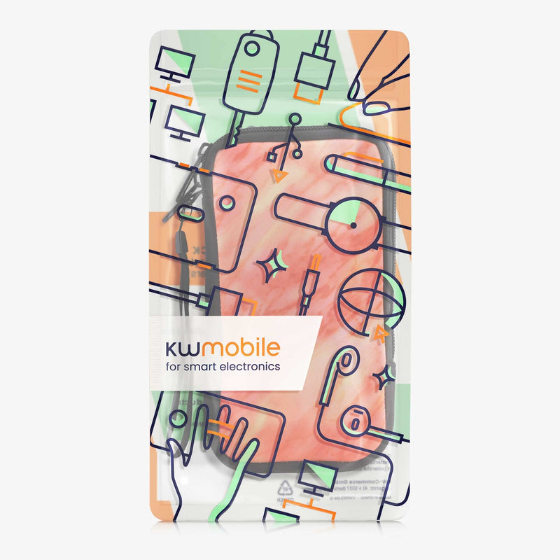 kwmobile Neoprene Sleeve for Smartphone Size XL - 6.7/6.8" - Shock Absorbing Pouch Case - Protective Phone Bag - Marble Red/Dark Red/Yellow Marble 09-20-06