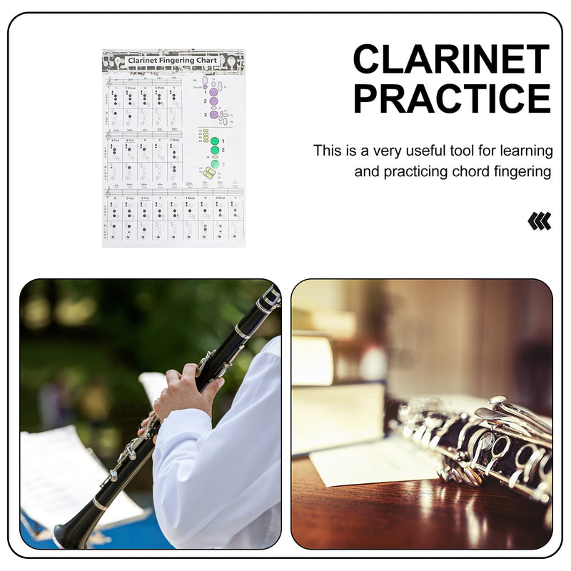 MILISTEN Clarinet Fingering Chart Chord Learning Aid Music Chord Poster Double Sided Pocket Reference Clarinet Chord Chart for Beginner Size S 28X21X0.1CM