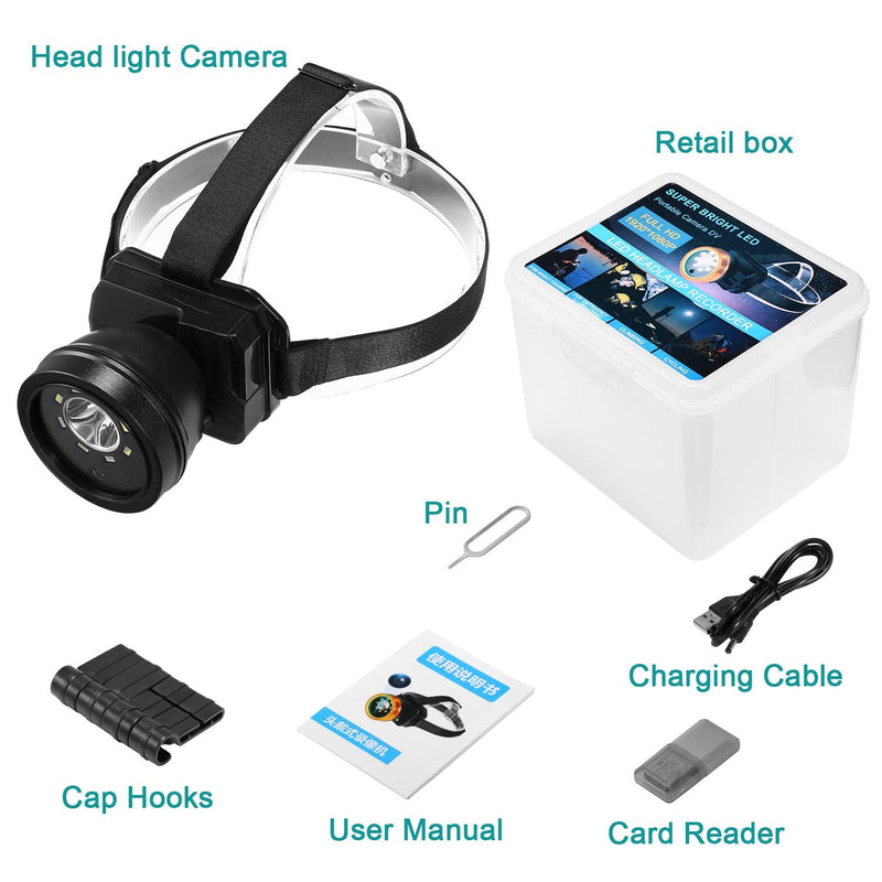 Headlamp Body Camera Built-in 32GB Memory Card with Audio, 1080P Wearable Body Mounted Camera Rechargeable IPX4 Waterproof Night Visionfor, Camping, Hiking, Fishing. (BLack-32GB) BLack-32GB