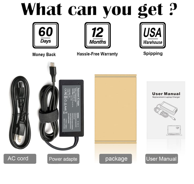 45W USB C Charger for HP Chromebook X360 14 14A 14C 15 11 14-ca000nr 14a-ca0090wm 14a-na0031wm 14-db0043wm 14-db0023dx 14c-ca0053dx 11a-na0036nr 15-de0518wm Google Chromebook Type C Power Supply