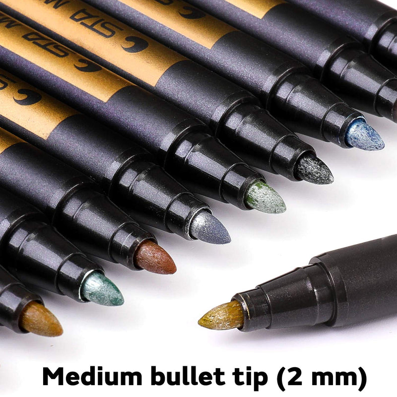 Dyvicl Metallic Marker Pens - Set of 10 Medium Point Metallic Markers for Rock Painting, Black Paper, Card Making, Scrapbooking Crafts, DIY Photo Album