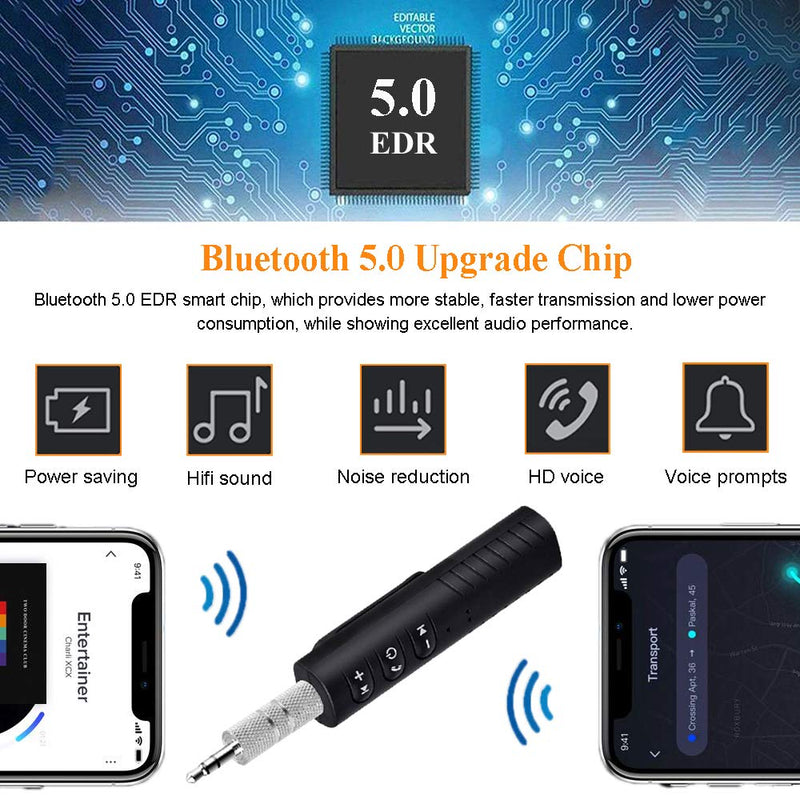 Bluetooth V5.0 Receiver, KINDRM Mini Wireless Bluetooth 3.5mm Jack Aux Adapter Portable Bluetooth Stereo Output Audio Receiver for Headphones, Speakers, Car/Home Stereo System(Black)