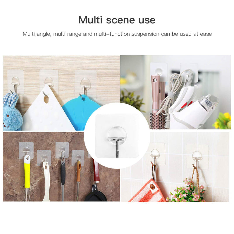 Adhesive Hooks Heavy Duty Wall Hooks 44 lb/ 20 kg(Max), Waterproof and Oilproof Seamless Hooks for Hanging Pictures, Bathroom, Bedroom, Kitchen, Refrigerator Door, Wall and Robe Coat Towel (12 Pack)