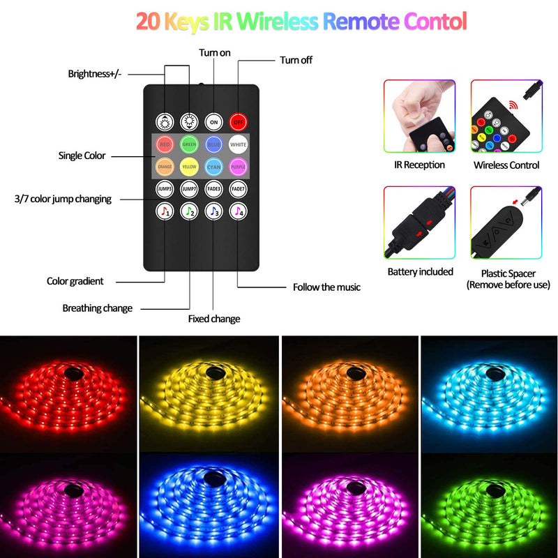 LED Strip Lights 32.8ft, 30m Control Range Bluetooth Color Changing with Music Rhythm 300LEDs 5050 RGB Light Strips Kit APP Control IR Remote Control 29 Scenes Mode Led Light for Bedroom TV Party Home
