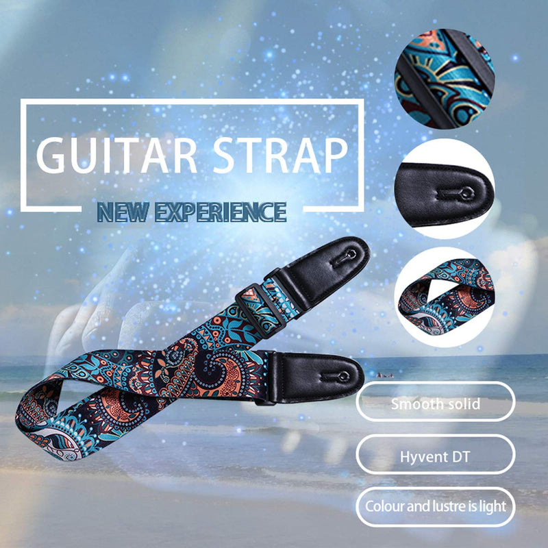 WOGOD Guitar Strap Jacquard Acoustic Guitar Strap ,Colorful Electric and Bass Guitar Shoulder Strap (Blue-green)