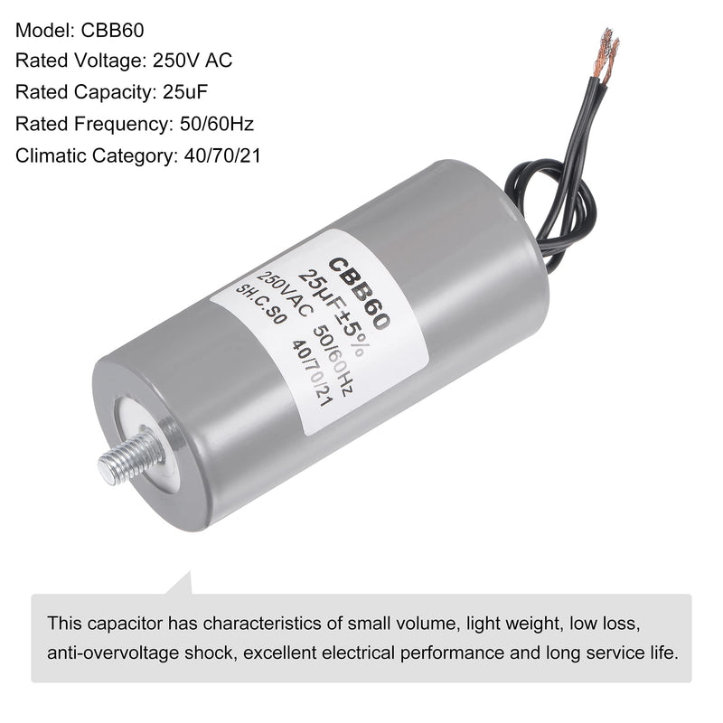 MECCANIXITY CBB60 Run Capacitor 25uF 250V AC 2 Wires 50/60Hz Cylinder 98x45mm with M8 Fixing Stud for Air Compressor Water Pump Motor