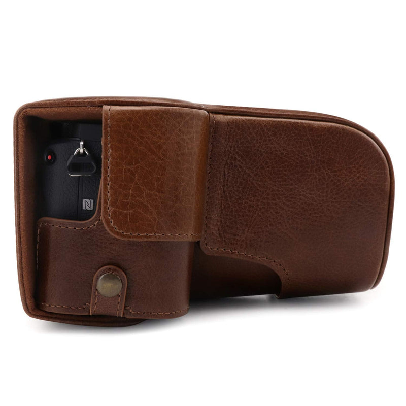 MegaGear Ever Ready Genuine Leather Camera Case Compatible with Sony Alpha A6600 Dark Brown