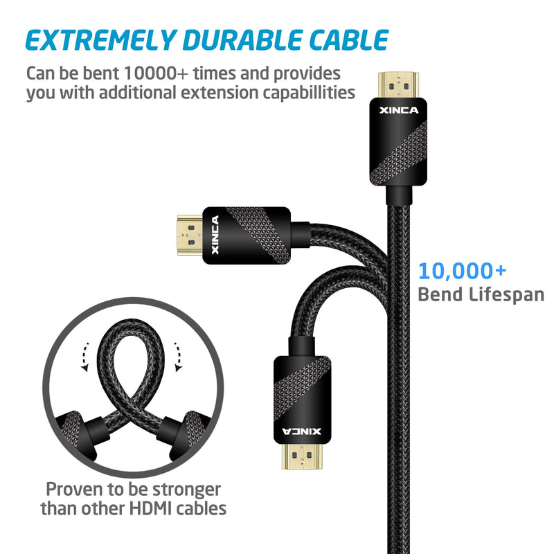 HDMI Cable 2.0, 4K@60Hz - 18Gbps - 3/6/10/15ft, 28AWG Nylon Braided HDR Cord, HDMI UHD Wire with Gold Connector Supports 3D, Ethernet&Audio Return， Compatible Xbox One, PS3&4, Blu-Ray -3ft HDMI cable 3ft